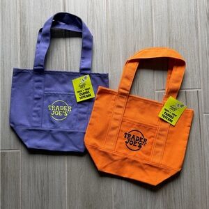 Trader Joe's Purple and Orange Canvas Tote Bags NWT
